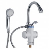 На фото Кран-водонагреватель проточный Aquatica LZ 3.0кВт 0.4-5бар для ванны гусак ухо на гайке (LZ-6C111W)